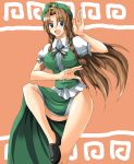  blue_eyes blush braid brown_hair china_dress chinadress chinese_clothes erect_nipples hat hong_meiling long_hair ment ribbon solo touhou 