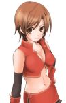  brown_eyes brown_hair cleavage gloves kurota large_breasts meiko midriff short_hair simple_background skirt solo vocaloid 