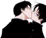   2boys doumeki_shizuka closed_eyes glasses kiss school_uniform watanuki_kimihiro xxxholic yaoi  