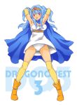  blue_hair blush boots breasts cape circlet cleavage dragon_quest dragon_quest_iii dress elbow_gloves gloves lento long_hair panties red_eyes sage_(dq3) smile solo underwear 