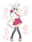  bunny_ears frilled_skirt grey_eyes necktie original ponytail pose rabbit_ears skirt solo thigh-highs thighhighs usa white_hair yamai zettai_ryouiki 