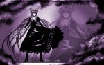  acryl bad_id hat highres long_hair monochrome ribbon solo touhou wallpaper yakumo_yukari zoom_layer 