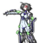  blazblue eyepatch grey_hair mecha_musume red_eyes skin_tight v-13 yosibou 