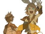  armpits bird blonde_hair bow crow headset kagamine_len kagamine_rin short_hair siblings simple_background twins vocaloid yellow 