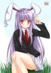  blush bunny_ears legs long_hair necktie pengin_guriko rabbit_ears reisen_udongein_inaba sitting smile solo touhou very_long_hair 
