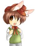  animal_ears bow brown_eyes brown_hair rabbit rabbit_ears hat kemonomimi male original shota 