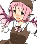  happy hat mystia_lorelei outstretched_arms pink_hair smile solo spread_arms touhou wings zetsumame 