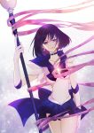  1girl artist_name bishoujo_senshi_sailor_moon bob_cut choker earrings elbow_gloves gloves jewelry pleated_skirt purple_hair purple_skirt ribbon sailor_saturn sera_(pb2sera) short_hair signature silence_glaive skirt smile solo tiara tomoe_hotaru violet_eyes 