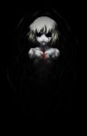  1girl bare_shoulders black_eyes black_sclera blonde_hair blood blood_on_face collarbone darkness dripping ex-rumia highres looking_at_viewer mazeran open_mouth rumia solo touhou 