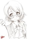  1girl dated glasses highres kem_kem koizumi_hanayo looking_at_viewer love_live!_school_idol_project monochrome simple_background smile solo white_background 