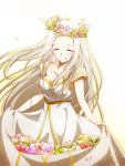  1girl dress fate/zero fate_(series) flower head_wreath irisviel_von_einzbern long_hair oshiruko_(xephon-0401) solo white_hair 
