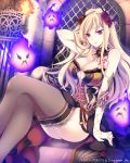  1girl blonde_hair breasts cleavage copyright_request jonejung long_hair original pointy_ears solo thigh-highs violet_eyes 