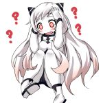  1girl ? airfield_hime blush boots cowering darkside horns kantai_collection long_hair open_mouth pale_skin red_eyes solo white_hair 
