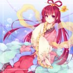  1girl flower hair_rings jewelry long_hair magi_the_labyrinth_of_magic miiko_(somnolent) red_eyes redhead ren_kougyoku smile solo 