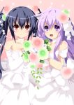  2girls black_hair bride choujigen_game_neptune highres multiple_girls noire planeptune purple_hair red_eyes smile violet_eyes 