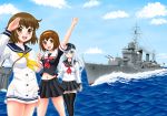  3girls hibiki_(kantai_collection) kantai_collection multiple_girls ocean shiratsuyu_(kantai_collection) tagme warship yasu_rintarou yukikaze_(kantai_collection) 