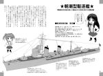  asashio_(kantai_collection) chibi kantai_collection michishio_(kantai_collection) monochrome tagme translation_request warship yasu_rintarou 