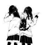  2girls black_hair black_legwear center_(majisuka_gakuen) hoodie long_hair majisuka_gakuen monochrome monoia multiple_girls nezumi_(majisuka_gakuen) pantyhose paper_airplane school_uniform serafuku thigh-highs 