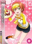  bare_shoulders blush cake character_name green_eyes hoshizora_rin love_live!_school_idol_project orange_hair short_hair sweets visor 