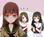  3girls black_hair blue_eyes brown_hair choukai_(kantai_collection) glasses kantai_collection kay_(utd) long_hair maya_(kantai_collection) multiple_girls ooi_(kantai_collection) open_mouth personification red_eyes school_uniform serafuku short_hair translation_request 