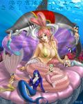  2013 6+girls bikini_top blonde_hair blue_eyes blue_hair blush breasts brown_eyes brown_hair camie cleavage earrings giantess green_hair hair_ornament hair_over_one_eye highres hood hoodie ishilly jewelry large_breasts lipstick long_hair lulis madame_shirley makeup megalo mermaid mero_(one_piece) monster_girl multiple_girls necklace one_piece pink_hair pipe purple_lipstick scales shark shirahoshi short_hair sora_(one_piece) toten_(artist) translation_request 