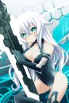  black_heart bodysuit breasts choujigen_game_neptune cleavage green_eyes highres noire smile sword weapon white_hair 