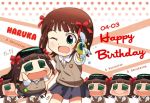  amami_haruka brown_eyes brown_hair chibi cosplay green_eyes haruka-san head_mounted_display idolmaster misaka_imouto misaka_imouto_(cosplay) misaka_mikoto misaka_mikoto_(cosplay) multiple_persona puchimasu! r-yeah school_uniform to_aru_kagaku_no_railgun to_aru_majutsu_no_index water_gun wink 