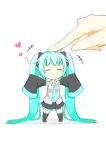  1girl :&gt; absurdly_long_hair aqua_hair chibi closed_eyes detached_sleeves hatsune_miku heart highres long_hair necktie outstretched_arms petting skirt sleeves_past_wrists spread_arms twintails very_long_hair vocaloid white_background 