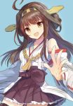  1girl ahoge bare_shoulders brown_eyes brown_hair hairband hayama_eishi kantai_collection kongou_(kantai_collection) looking_at_viewer nontraditional_miko open_mouth skirt smile solo 
