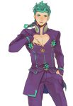  1boy aqua_eyes aqua_hair giorno_giovanna highres jojo_no_kimyou_na_bouken palette_swap solo tooru_fuyuse 