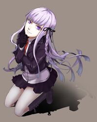  1girl absurdres braid dangan_ronpa highres hime_cut iroha_(nakaba0912) kirigiri_kyouko long_hair purple_hair simple_background single_braid solo violet_eyes 