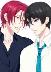  2boys black_hair blue_eyes free! haze00 matsuoka_rin multiple_boys nanase_haruka_(free!) necktie red_eyes redhead 