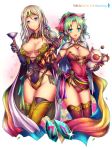  2girls blonde_hair bouquet breasts celes_chere cleavage final_fantasy final_fantasy_vi flower green_eyes jewelry kara_(color) moogle multiple_girls necklace thigh-highs thighs tina_branford 
