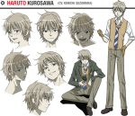  1boy blue_eyes character_sheet coppelion explosive gloves grenade kurosawa_haruto loafers necktie official_art school_uniform shoes silver_hair sleeves_rolled_up sweater_vest 