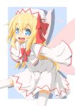  1girl blonde_hair blue_eyes bow dress hat hecchi_(blanch) lily_white long_hair open_mouth solo touhou wings 