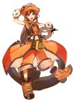  1girl anchor belt boots brown_eyes brown_hair coattails fingerless_gloves gloves guilty_gear hat long_hair may_(guilty_gear) navel pants_rolled_up pirate_hat skull_and_crossbones so-bin solo 