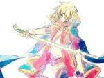  1boy blazblue blonde_hair green_eyes jin_kisaragi katana kuro_yuzu sword weapon 