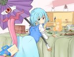  blue_hair candy figure game_console heterochromia highres hoshifune karakasa_obake looking_at_viewer plant stuffed_animal stuffed_toy super_mario_bros. tatara_kogasa teddy_bear touhou umbrella 