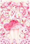  1girl bridal_gauntlets flower hands_clasped hatsune_miku highres kyashii_(a3yu9mi) long_hair pink_eyes pink_hair sakura_miku skirt solo twintails very_long_hair vocaloid 