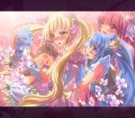  3girls aino_megumi blonde_hair blue_eyes blue_hair blush bow character_request creature crown cure_echo cure_lovely cure_princess flower hair_bow hair_ornament happinesscharge_precure! heart_hair_ornament highres inoshishi_(ikatomo) letterboxed long_hair magical_girl mini_crown multiple_girls pink_eyes pink_hair precure precure_all_stars_new_stage:_mirai_no_tomodachi sakagami_ayumi shirayuki_hime skirt smile twintails yellow_eyes 
