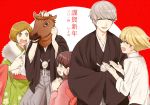  blonde_hair brown_eyes brown_hair character_request closed_eyes doujima_nanako grey_hair horse_mask japanese_clothes kuma_(persona_4) narukami_yuu open_mouth persona persona_4 satonaka_chie short_hair skllp twintails 