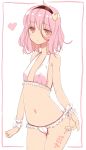  1girl :&lt; bikini hairband halterneck heart komeiji_satori kurokuro pink pink_hair pink_swimsuit solo swimsuit touhou wrist_cuffs 