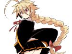  1girl ahoge alternate_costume ass blazblue blonde_hair cape celica_a_mercury_(cosplay) kuro_yuzu lambda-11 