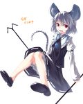  1girl animal_ears bloomers capelet dowsing_rod grey_hair highres ibuki_notsu jewelry looking_at_viewer mouse_ears mouse_tail nazrin pendant red_eyes short_hair simple_background solo tail touhou translation_request underwear white_background 