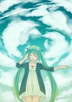  1girl closed_eyes clouds dress green_hair hatsune_miku long_hair sky solo teiuyou twintails very_long_hair vocaloid 