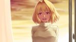  1girl arcueid_brunestud blonde_hair kotera_ryou red_eyes short_hair solo sweater tsukihime 