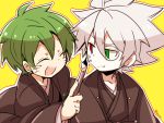  2boys :t blazblue green_hair hazama heterochromia kuro_yuzu multiple_boys paintbrush ragna_the_bloodedge silver_hair 