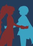  2girls artist_request mahou_shoujo_madoka_magica miki_sayaka multiple_girls profile reaching sakura_kyouko silhouette simple_background 