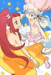  2girls alternate_hairstyle hair_ornament hat linaria_(ookinahitomi) long_hair multicolored_hair multiple_girls navel nia_teppelin ponytail redhead skirt skull_hair_ornament smile tengen_toppa_gurren_lagann twintails two-tone_hair yoko_littner 