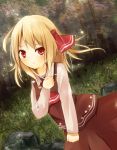  1girl blonde_hair bow hair_bow hair_ribbon highres raira red_eyes ribbon rock rumia short_hair skirt solo touhou 